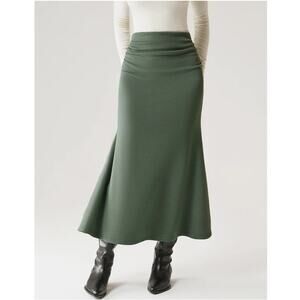 OGL Mermaid Maxi Skirt Ruched Side Thermal Moss Green Size Small NEW